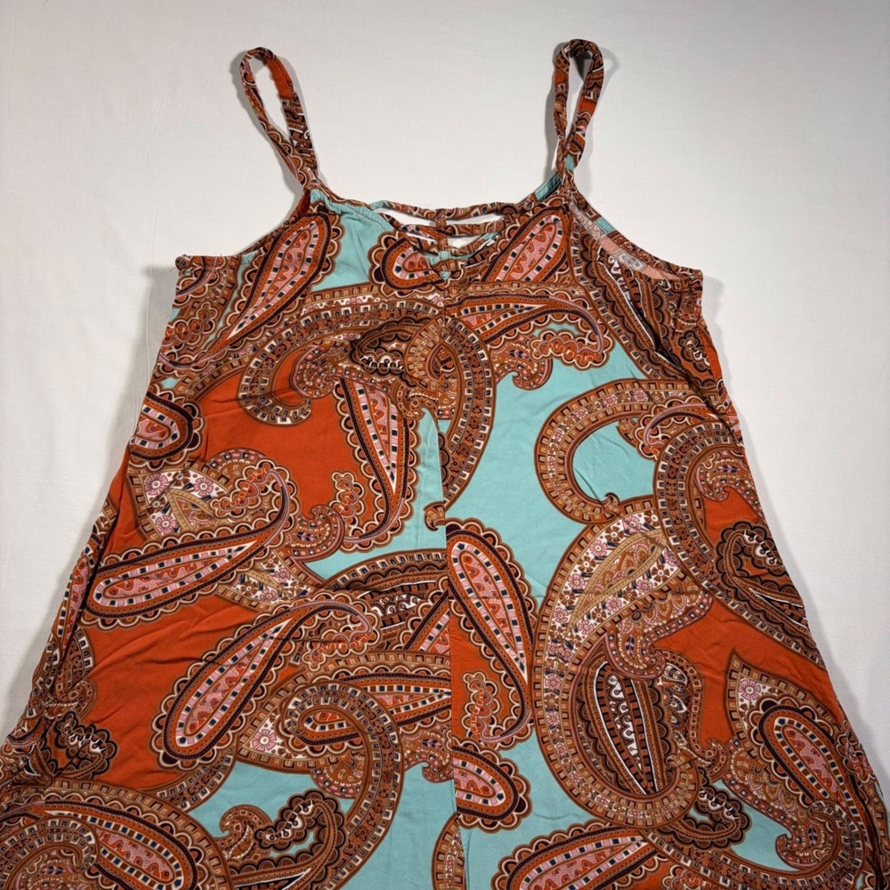Ivy Street Womens Paisley Harem Jumpsuit Orange Turquoise Boho Wide Leg Large - Picture 3 of 12